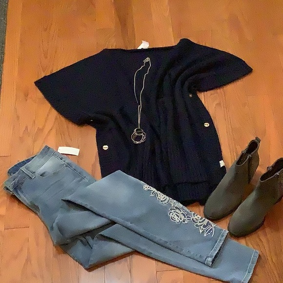 LOFT Navy Blue Soft Knit Poncho - Picture 2 of 6